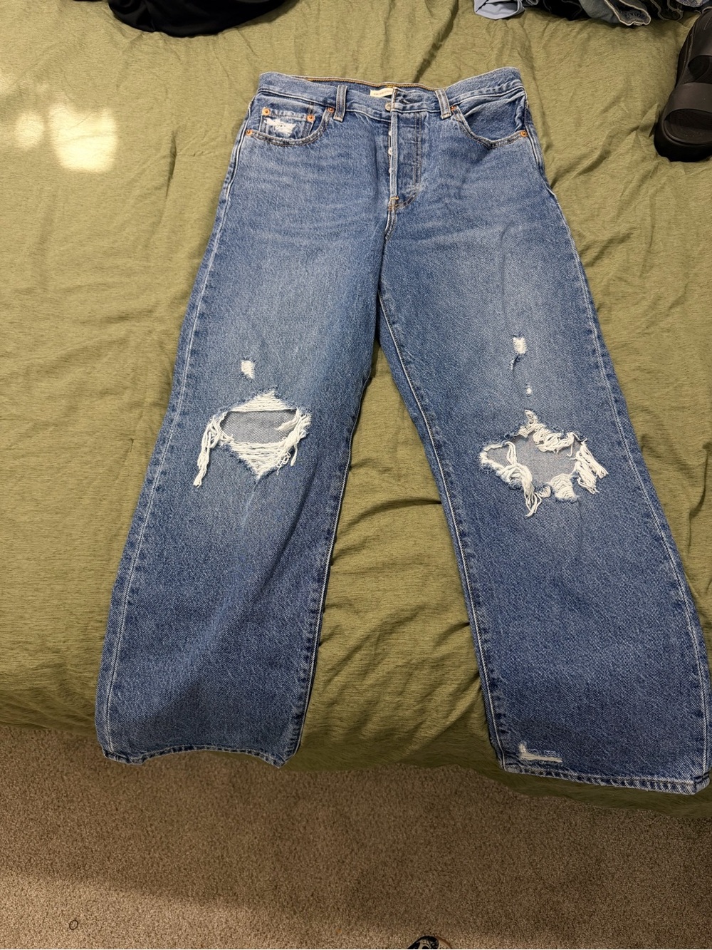 Levi's Blue Distressed Straight-Leg Jeans
